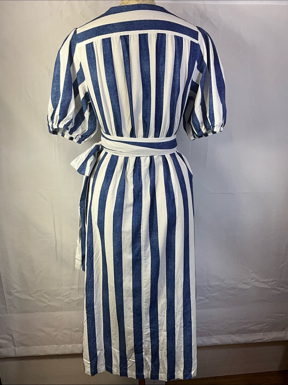 Chartou Puff Short Sleeve Belted Wrap Long Midi Dress With Pockets Size Small - Picture 2 of 5